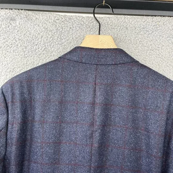 Hugo Boss Blazer Mens 46 R Super 110 Croatia 3 Button Blue Plaid Reda - Picture 10 of 16
